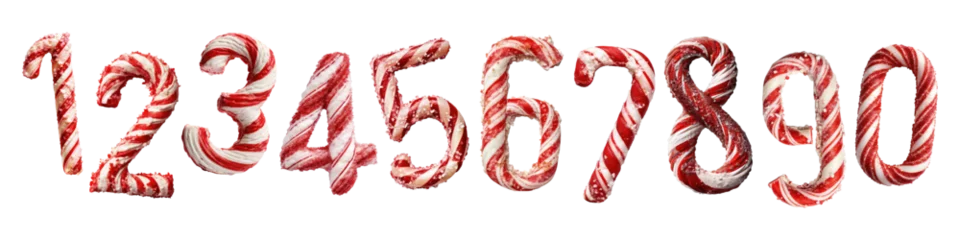 Fotobehang Set of candy cane numbers for Merry Christmas and Happy New Year isolated on transparent background. © comicsans