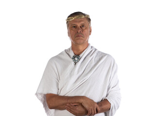 portrait of an ancient Roman Emperor in a white tunic