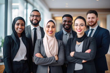 Obraz premium Multicultural business team smiling at the camera in an office