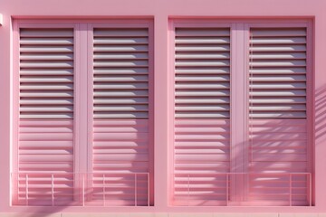 Fototapeta premium window with pastel pink shutters. Retro design for modern living detail. Generative AI