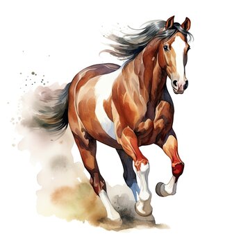 Horse running in watercolor design.