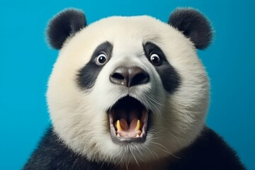Obraz premium Startled Panda: Humorous Big-Eyed Expression. Generative ai