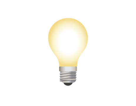Light incandescent bulb icon with a silver base with soft, yellow white glow