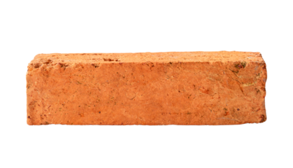 Single old cracked red or orange brick isolated with clipping path in png file format
