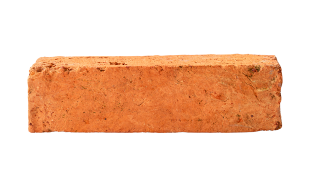 Single old cracked red or orange brick isolated with clipping path in png file format