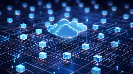 Cloud computing concept.Abstract cloud connection transfer big data on internet futuristic digital technology background. - obrazy, fototapety, plakaty