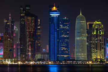 Fototapeta na wymiar The West Bay city skyline at night, Doha, Qatar.