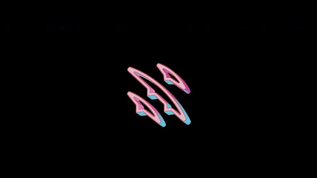 Bright claw marks icon is jumping merrily. Retro style. Alpha channel black. Looped from frame 120 to 240, Alpha BW at the end
