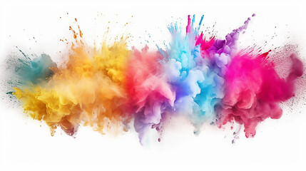 Fototapeta na wymiar Colorful rainbow holi paint color powder explosion isolated white wide panorama background