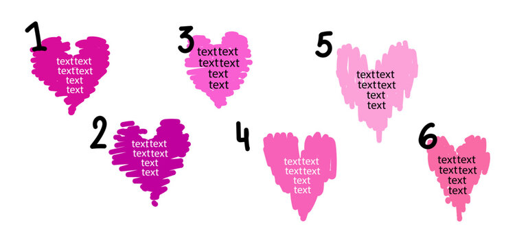 Pink Painted Marker Brush grunge vector shape. Collection of heart icon hand drawn vector  text boxes. Empty chart design template.Valentine day