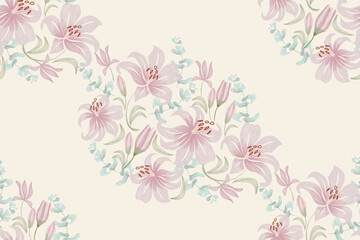 Fototapeta premium Floral watercolour Pattern seamless paisley embroidery with floral lily motifs. Ethnic pattern oriental traditional Aztec style. vector illustration design for fabric, textile.