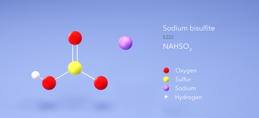 sodium bisulfite molecule, molecular structures, food additive e222, 3d model, Structural Chemical Formula and Atoms with Color Coding