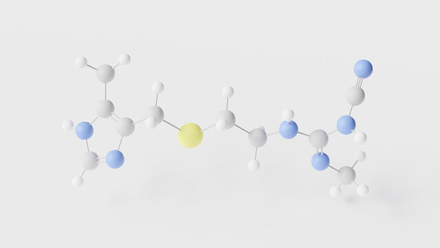 cimetidine molecule 3d, molecular structure, ball and stick model, structural chemical formula histamine h2 receptor antagonist