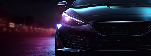 A picture of 3D rendering of a brand less generic concept car in the dark new model car on workshop or showroom Generative AI - obrazy, fototapety, plakaty