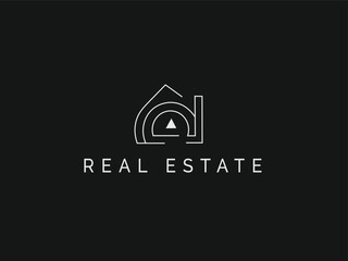 Fototapeta premium Real estate logo vector simple drawn template. Flat House logo design template in linear style, can be use for building, construction, company, business.