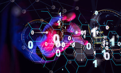 Neural network 3D illustration. Big data and cybersecurity