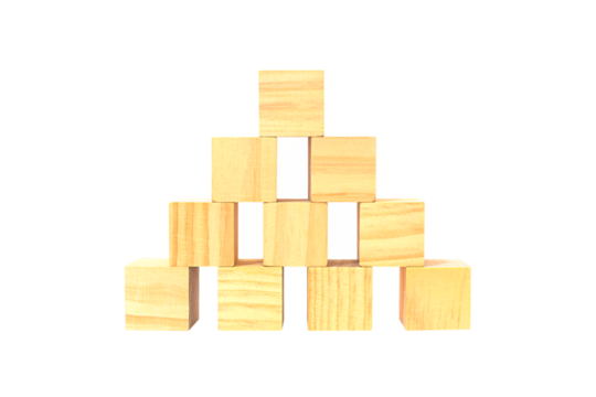Place wooden blocks as a step, wooden geometric shapes cube for conceptual design. Business, Education, game. isolated on white background.PNG