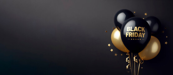black friday balloons black with gold. ai generative