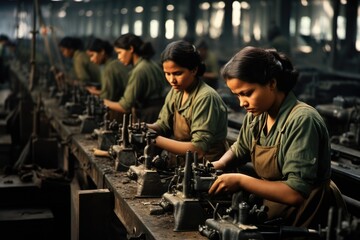 Fototapeta na wymiar Women working in munition factories