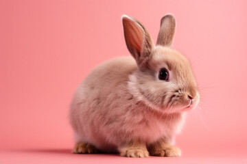 Obraz premium Cute little bunny on color background, closeup. Easter holiday