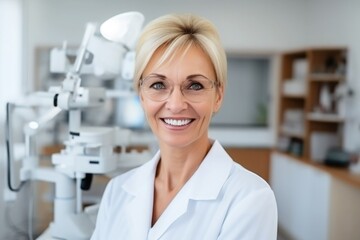 Mature female ophthalmologist in clinic