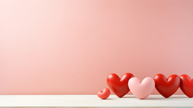 Fondo de San Valentin en colores pasterl con corazones y espacio para colocar textos