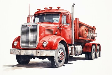 Big red truck on white. Generative AI