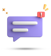 3d rendering of speech bubble, 3D pastel chat with exclamation mark icon set.
