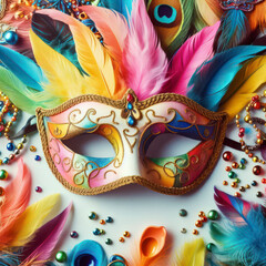 Multicolored carnival mask banner. ai generative