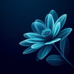 realistic illustrations of flower in x-rays. Blue petal on dark background. ai generative