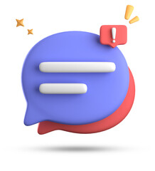 3d rendering of speech bubble, 3D pastel chat with exclamation mark icon set.