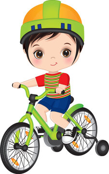Vector Cute Happy Boy Learning to Ride Bicycle