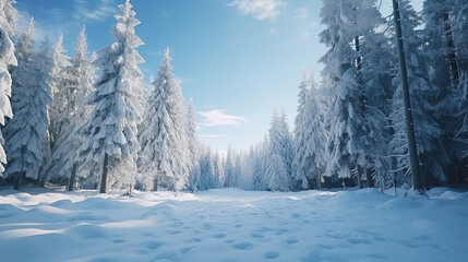 Fototapeta na wymiar Beautiful winter landscape with fir trees in a snowy forest.