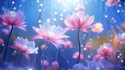 Bright original background pink lotus image under water for a greeting card. - obrazy, fototapety, plakaty