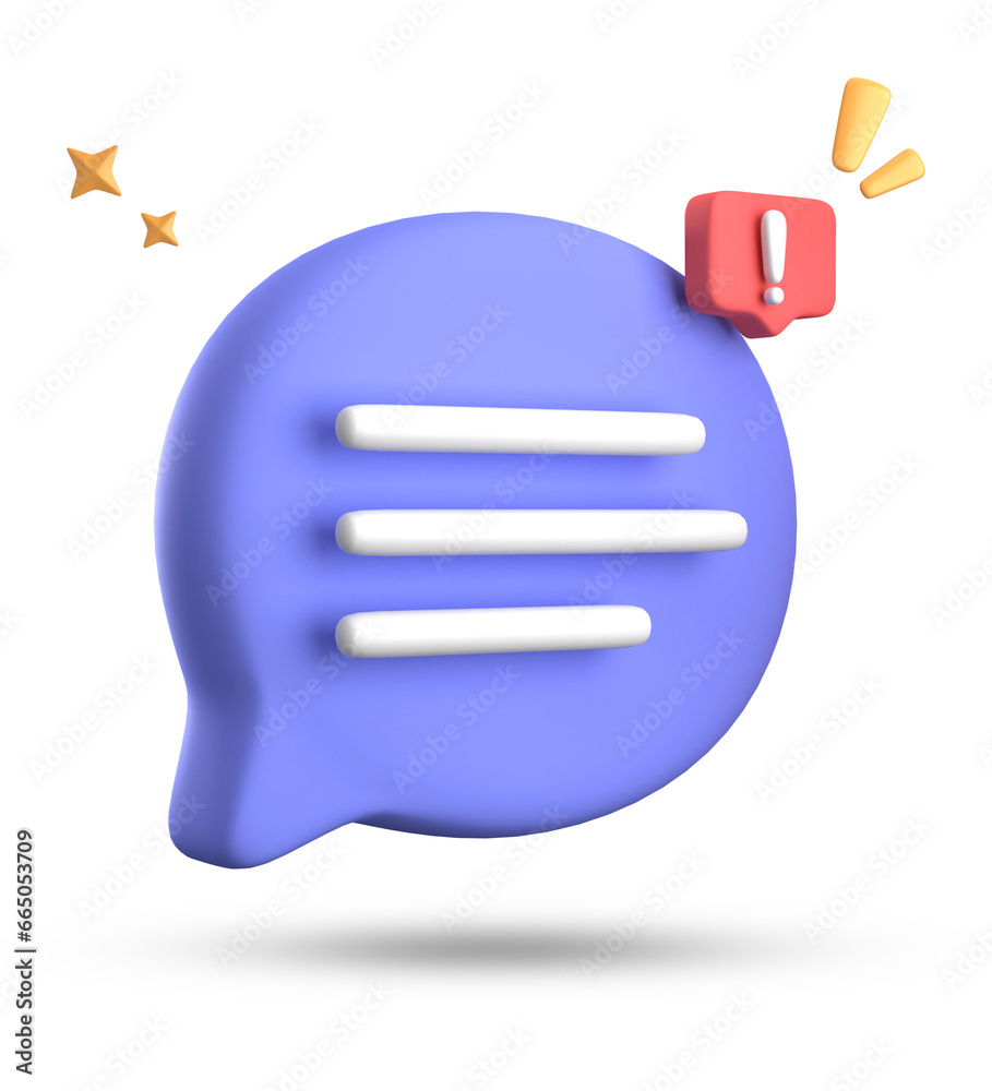 Fototapete 3d rendering of speech bubble, 3d pastel chat with exclamation mark icon set.