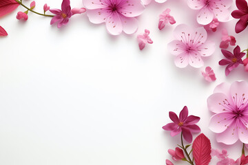 Composition banner springtime with flowers on light white background with copy space