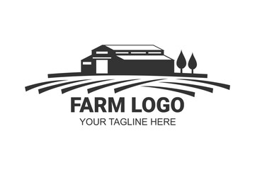 Farm House logo isolated on white background. Black emblem with farmhouse for natural farm products. Vector illustration.