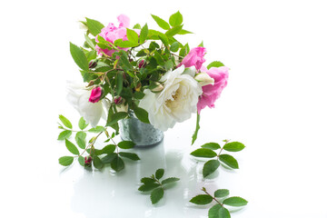 Small bouquet of beautiful summer pink and white roses