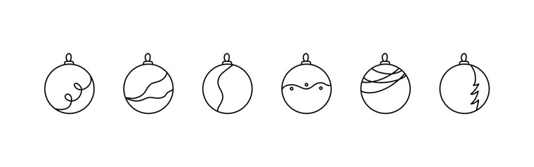 Set christmas balls. Simple Line style. Sketch.Decoration isolated elements. Vector illustration. For invitation, greeting card.