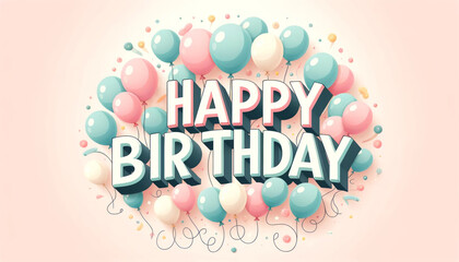 Fototapeta na wymiar Text happy birthday, copy space layout text greeting card on pastel colored background