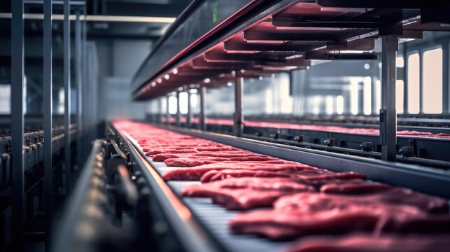Wagyu beef processing plant, beef on the conveyor belt