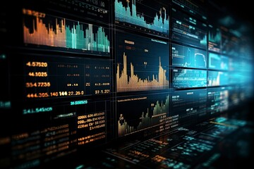 Digitally Generated Currency and Exchange Stock Chart for Finance and Economy Based Computer Software and Coding Display.