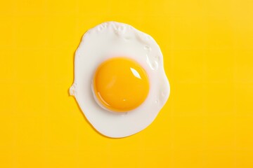 Fried egg on a yellow background. - obrazy, fototapety, plakaty