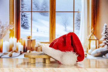 Obraz premium Winter window background and christmas tree. 