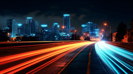Fototapeta na wymiar light trails in a city at night