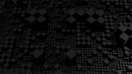 3D Futuristic cubes dark black background Abstract geometric mosaic grid Square tiles pattern