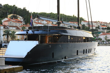 Luxury sailing vessel at the port in the Croatian coastal town on the Adriatic Sea 