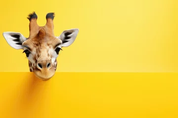 Foto auf Acrylglas giraffe peeking over color wall, generative ai © AIGen