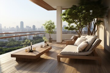 Fototapeta premium A luxury balcony with a city scenery