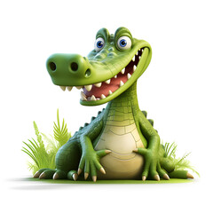 Fototapeta premium Crocodile on the grass 3d isolated on white